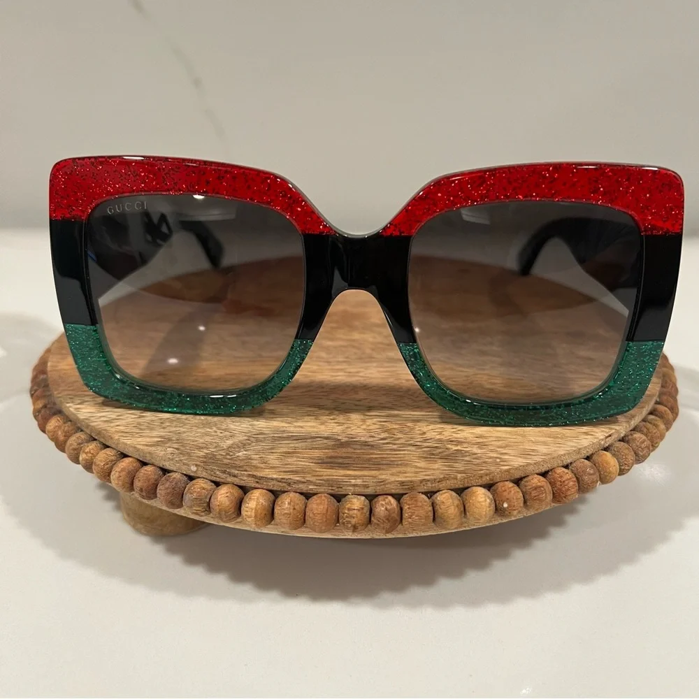 Gucci Red and Green Glitter Sunglasses‎ acetate square sunglasses minor flaws